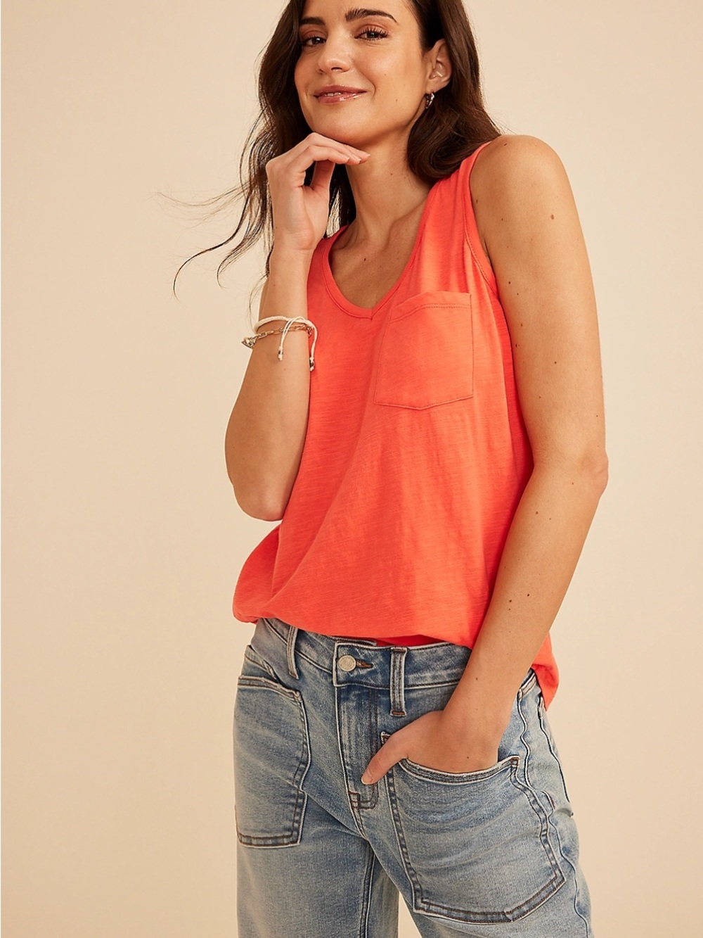 Sleeveless Coral Pocket Tank Top